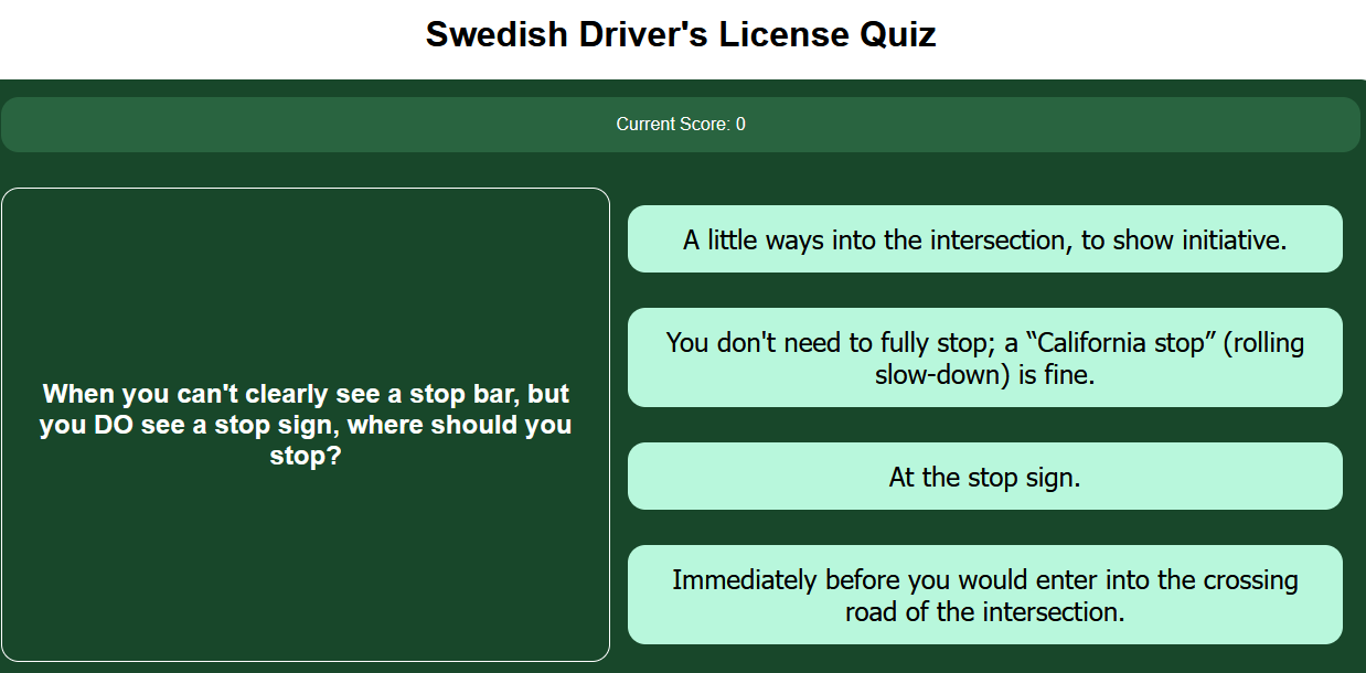 Swedish Driver's License Quiz